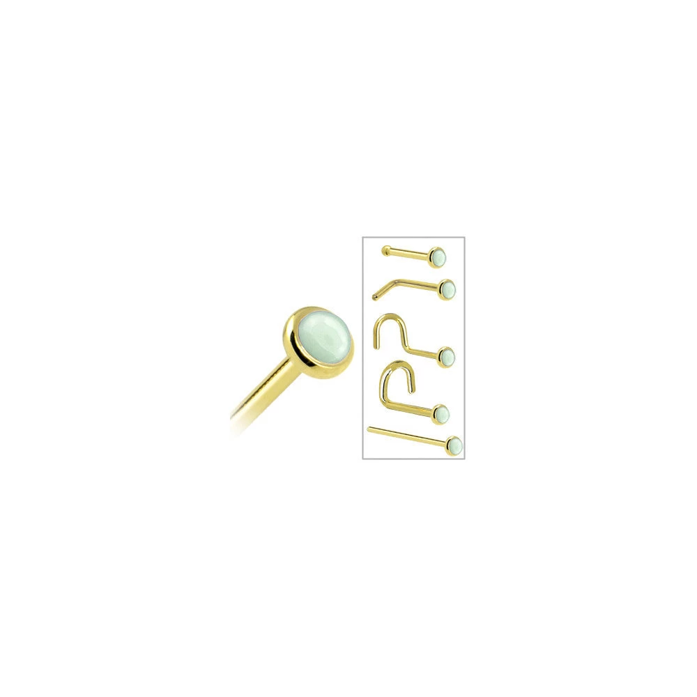 Solid 14KT Yellow Gold 2mm Aventurine Quartz Nose Ring 7 Solid 14KT Yellow Gold 2mm Aventurine Quartz Nose Ring - Image 7