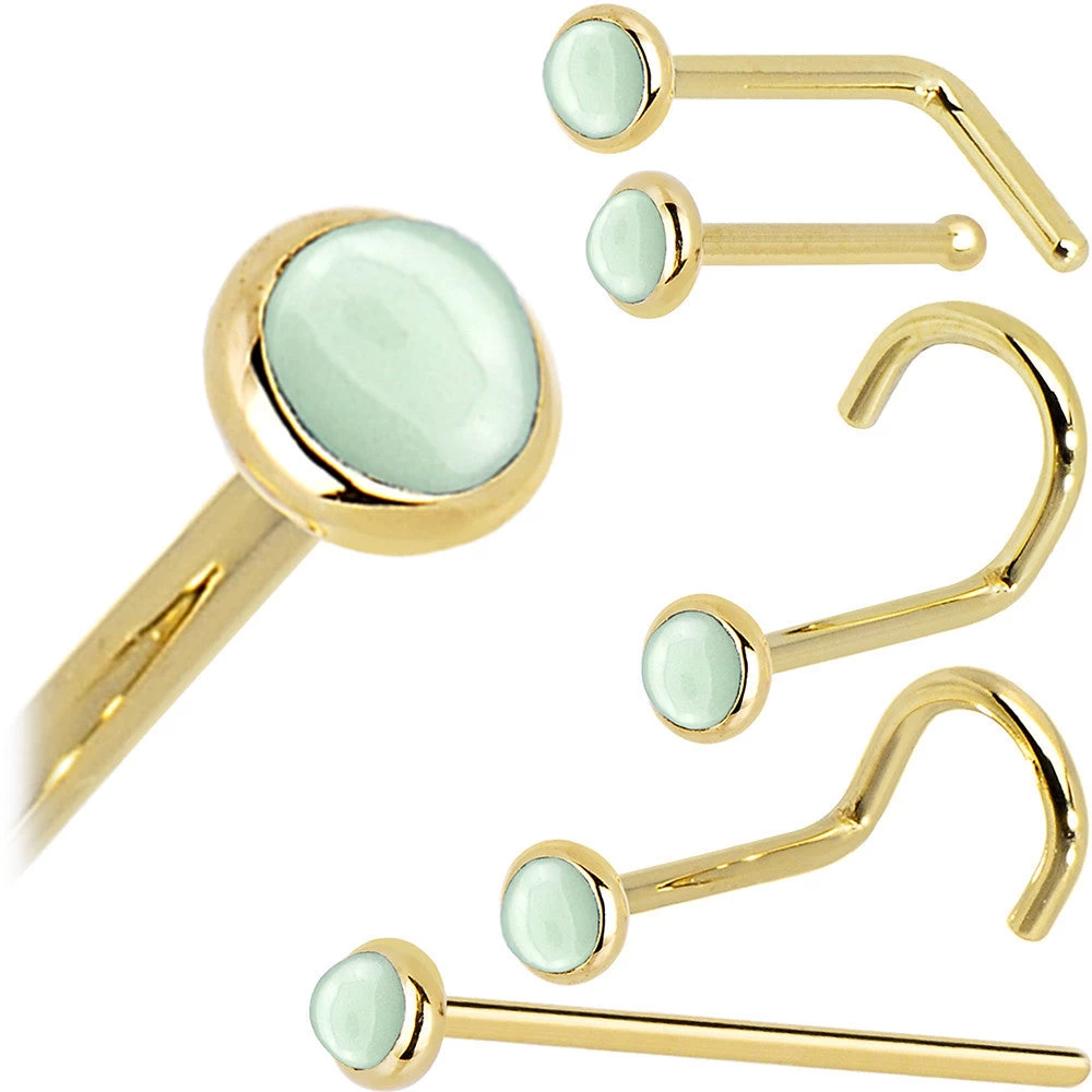 Solid 14KT Yellow Gold 2mm Aventurine Quartz Nose Ring 8 Solid 14KT Yellow Gold 2mm Aventurine Quartz Nose Ring - Image 8