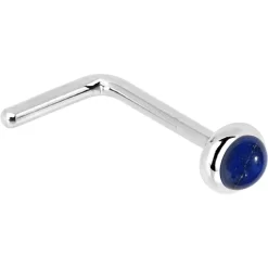 Solid 14KT White Gold 2mm Lapis Lazuli Straight Nose Ring -Body Jewelry Store G 2908 20L