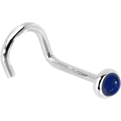Solid 14KT White Gold 2mm Lapis Lazuli Straight Nose Ring -Body Jewelry Store G 2908 20RN