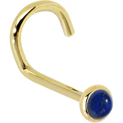 Solid 14KT Yellow Gold 2mm Lapis Lazuli Straight Nose Ring -Body Jewelry Store G 2909 20LN