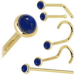 Solid 14KT Yellow Gold 2mm Lapis Lazuli Straight Nose Ring -Body Jewelry Store G 2909 92da4077 8bb9 46a8 881c 1c627baac1d7