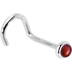 Solid 14KT White Gold 2mm Red Garnet Nose Ring -Body Jewelry Store G 2910 20RN