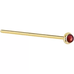 Solid 14KT Yellow Gold 2mm Red Garnet Nose Ring -Body Jewelry Store G 2911 20F