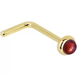 Solid 14KT Yellow Gold 2mm Red Garnet Nose Ring -Body Jewelry Store G 2911 20L