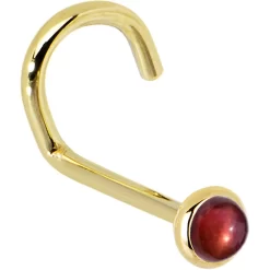 Solid 14KT Yellow Gold 2mm Red Garnet Nose Ring -Body Jewelry Store G 2911 20LN
