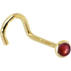 Solid 14KT Yellow Gold 2mm Red Garnet Nose Ring -Body Jewelry Store G 2911 20RN