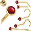Solid 14KT Yellow Gold 2mm Red Garnet Nose Ring