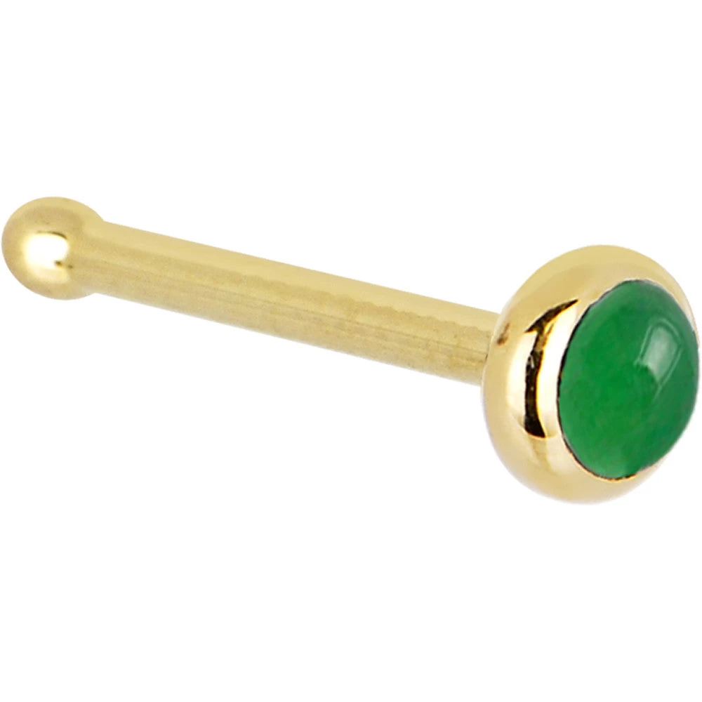 Solid 14KT Yellow Gold 2mm Jade Nose Ring 2 Solid 14KT Yellow Gold 2mm Jade Nose Ring - Image 2