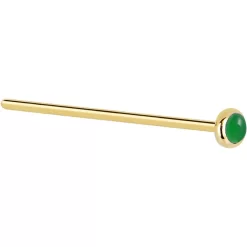 Solid 14KT Yellow Gold 2mm Jade Nose Ring 10 Solid 14KT Yellow Gold 2mm Jade Nose Ring -Body Jewelry Store G 2913 20F