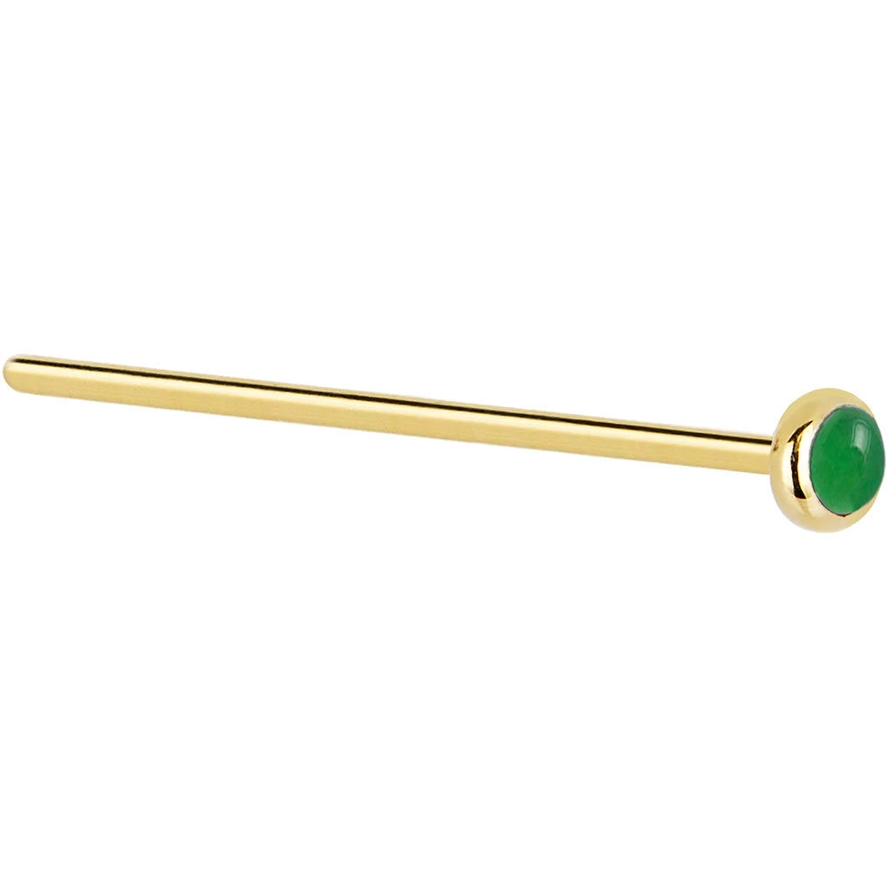 Solid 14KT Yellow Gold 2mm Jade Nose Ring 3 Solid 14KT Yellow Gold 2mm Jade Nose Ring - Image 3