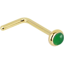 Solid 14KT Yellow Gold 2mm Jade Nose Ring 11 Solid 14KT Yellow Gold 2mm Jade Nose Ring -Body Jewelry Store G 2913 20L