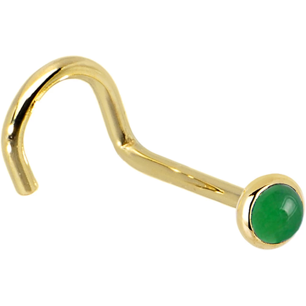 Solid 14KT Yellow Gold 2mm Jade Nose Ring 6 Solid 14KT Yellow Gold 2mm Jade Nose Ring - Image 6