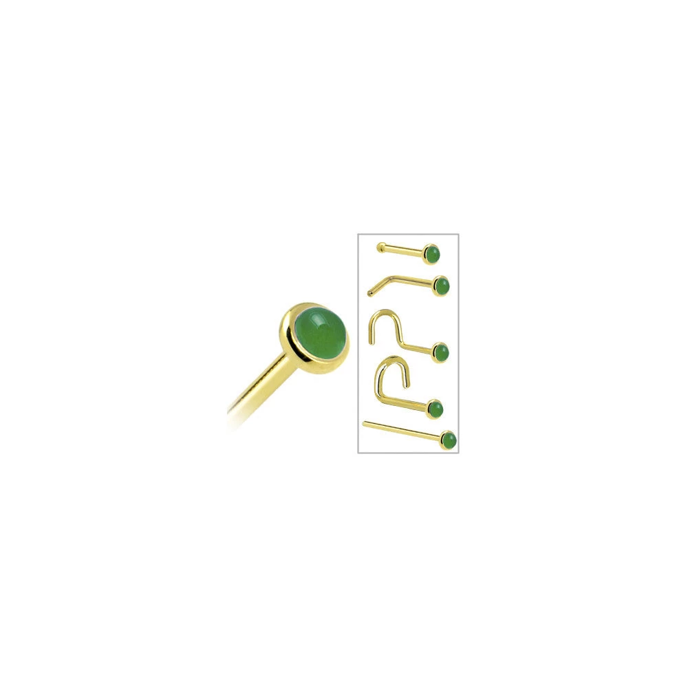 Solid 14KT Yellow Gold 2mm Jade Nose Ring 7 Solid 14KT Yellow Gold 2mm Jade Nose Ring - Image 7
