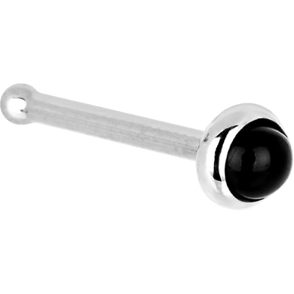 Solid 14KT White Gold 2mm Onyx Nose Ring 2 Solid 14KT White Gold 2mm Onyx Nose Ring - Image 2