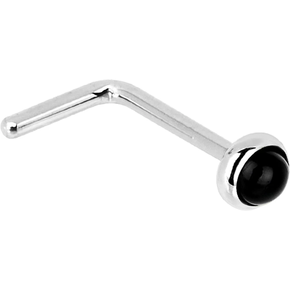 Solid 14KT White Gold 2mm Onyx Nose Ring 4 Solid 14KT White Gold 2mm Onyx Nose Ring - Image 4