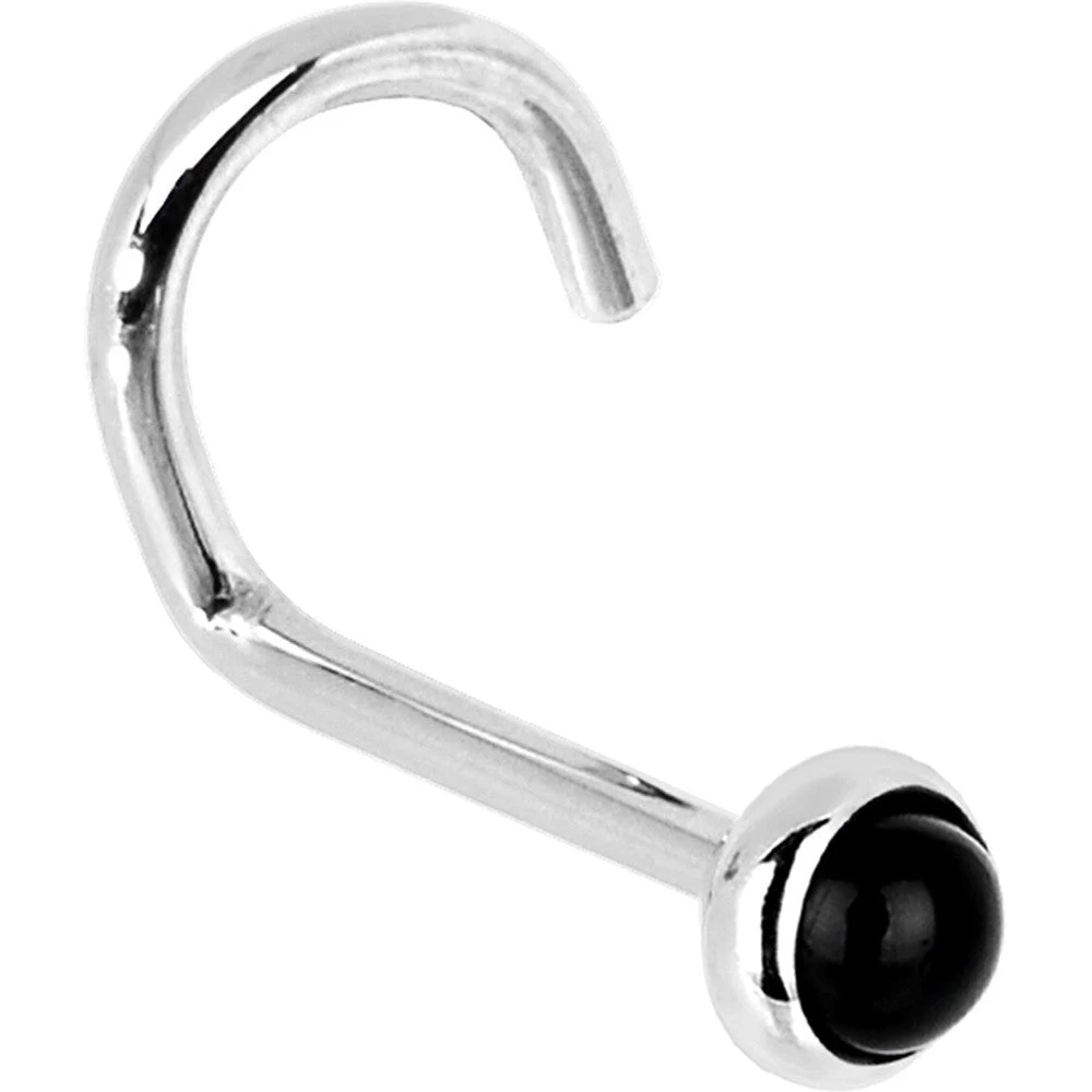 Solid 14KT White Gold 2mm Onyx Nose Ring 5 Solid 14KT White Gold 2mm Onyx Nose Ring - Image 5