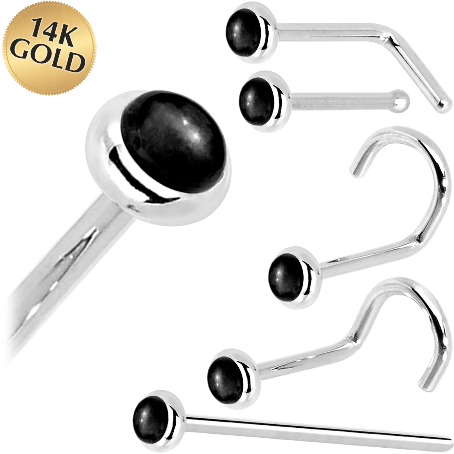 Solid 14KT White Gold 2mm Onyx Nose Ring 1 Solid 14KT White Gold 2mm Onyx Nose Ring
