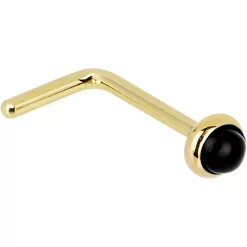 Solid 14KT Yellow Gold 2mm Onyx Nose Ring -Body Jewelry Store G 2917 20L