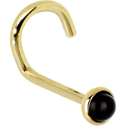 Solid 14KT Yellow Gold 2mm Onyx Nose Ring -Body Jewelry Store G 2917 20LN