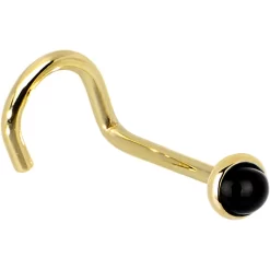 Solid 14KT Yellow Gold 2mm Onyx Nose Ring -Body Jewelry Store G 2917 20RN