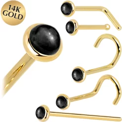 Solid 14KT Yellow Gold 2mm Onyx Nose Ring
