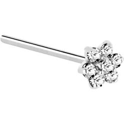 Solid 14KT White Gold Clear Cubic Zirconia Flower Nose Ring -Body Jewelry Store G 2926 20F