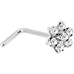 Solid 14KT White Gold Clear Cubic Zirconia Flower Nose Ring -Body Jewelry Store G 2926 20L