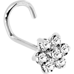 Solid 14KT White Gold Clear Cubic Zirconia Flower Nose Ring -Body Jewelry Store G 2926 20LN