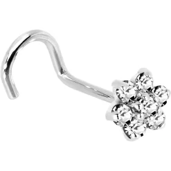 Solid 14KT White Gold Clear Cubic Zirconia Flower Nose Ring -Body Jewelry Store G 2926 20RN