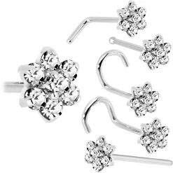 Solid 14KT White Gold Clear Cubic Zirconia Flower Nose Ring -Body Jewelry Store G 2926 b91916bd 4df2 4d19 9ade e85d18189308
