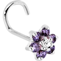 Solid 14KT White Gold Amethyst And Clear Cubic Zirconia Flower Nose Ring 12 Solid 14KT White Gold Amethyst And Clear Cubic Zirconia Flower Nose Ring -Body Jewelry Store G 2932 20LN