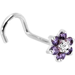 Solid 14KT White Gold Amethyst And Clear Cubic Zirconia Flower Nose Ring 13 Solid 14KT White Gold Amethyst And Clear Cubic Zirconia Flower Nose Ring -Body Jewelry Store G 2932 20RN