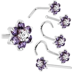 Solid 14KT White Gold Amethyst And Clear Cubic Zirconia Flower Nose Ring 15 Solid 14KT White Gold Amethyst And Clear Cubic Zirconia Flower Nose Ring -Body Jewelry Store G 2932 b7986b7b 21d3 4bfb a7a4 645f087f65bb