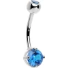 14KT White Gold Blue Topaz Round 6mm Cubic Zirconia Belly Ring