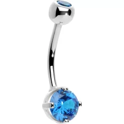 14KT White Gold Blue Topaz Round 6mm Cubic Zirconia Belly Ring