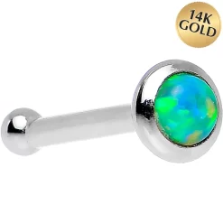 14kt White Gold 2mm Lime Synthetic Opal Nose Ring 12 14kt White Gold 2mm Lime Synthetic Opal Nose Ring -Body Jewelry Store G 2983 20B.main