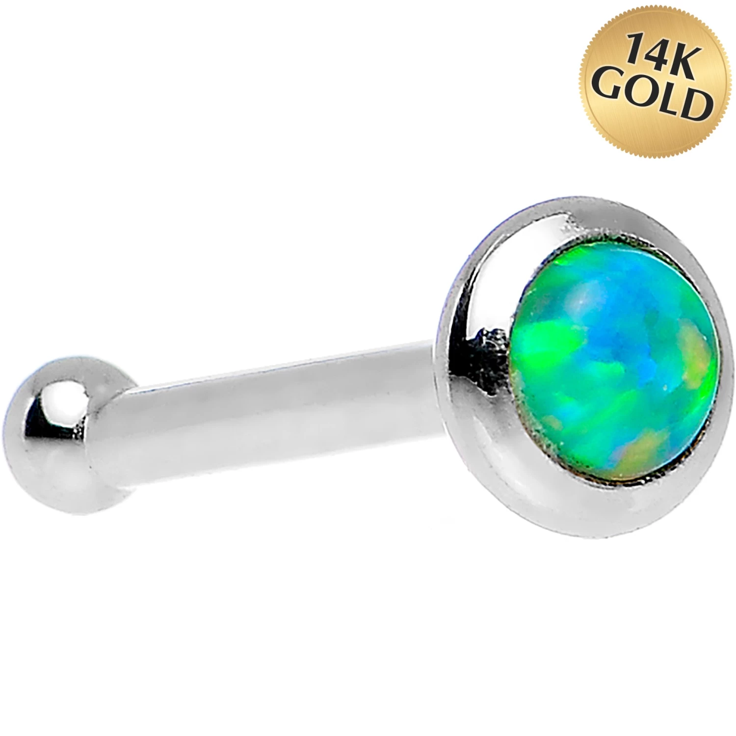 14kt White Gold 2mm Lime Synthetic Opal Nose Ring 6 14kt White Gold 2mm Lime Synthetic Opal Nose Ring - Image 6