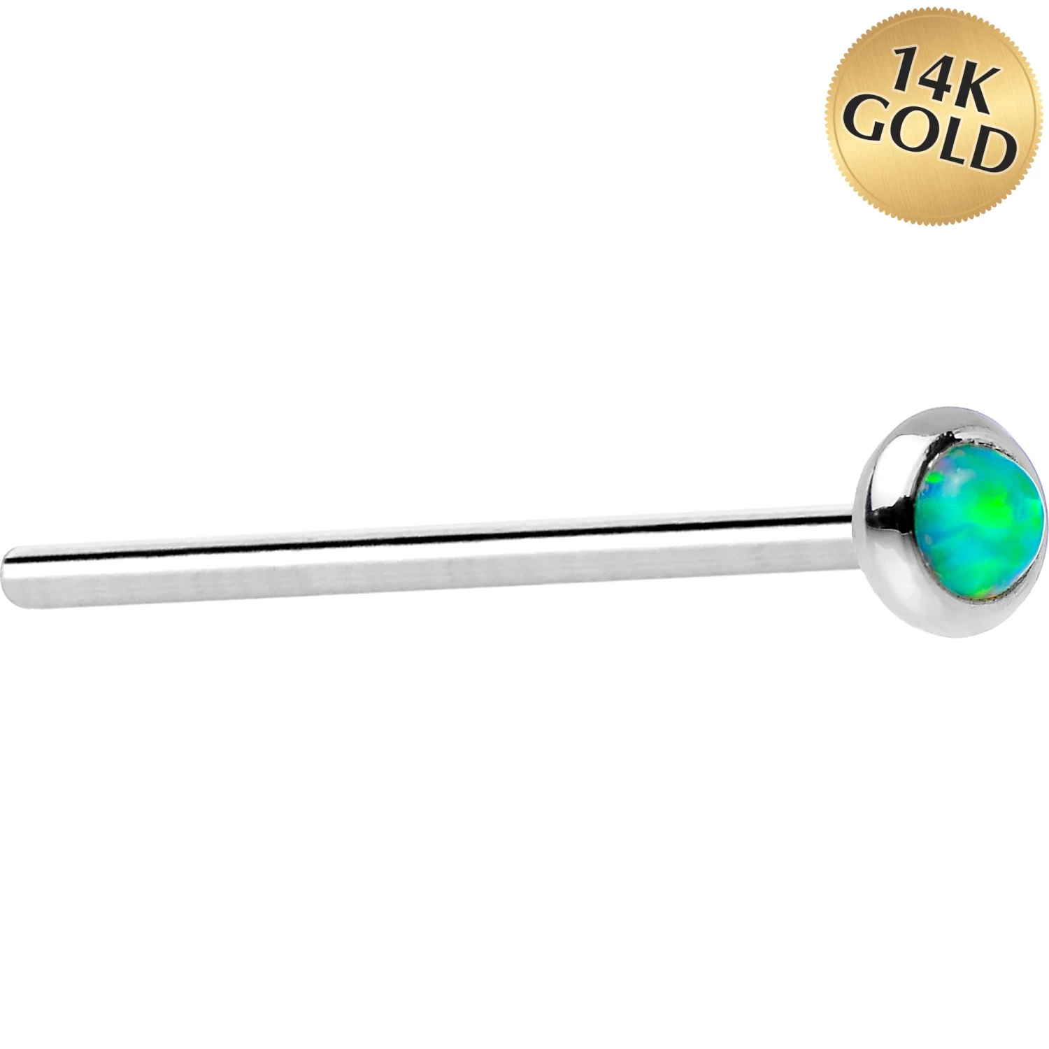 14kt White Gold 2mm Lime Synthetic Opal Nose Ring 5 14kt White Gold 2mm Lime Synthetic Opal Nose Ring - Image 5