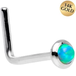 14kt White Gold 2mm Lime Synthetic Opal Nose Ring 10 14kt White Gold 2mm Lime Synthetic Opal Nose Ring -Body Jewelry Store G 2983 20L.main