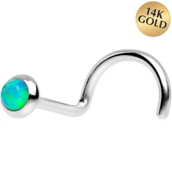 14kt White Gold 2mm Lime Synthetic Opal Nose Ring 9 14kt White Gold 2mm Lime Synthetic Opal Nose Ring -Body Jewelry Store G 2983 20LFT.main