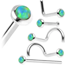 14kt White Gold 2mm Lime Synthetic Opal Nose Ring 13 14kt White Gold 2mm Lime Synthetic Opal Nose Ring -Body Jewelry Store G 2983