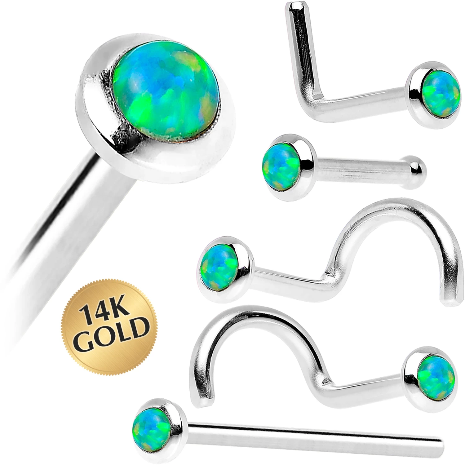 14kt White Gold 2mm Lime Synthetic Opal Nose Ring 1 14kt White Gold 2mm Lime Synthetic Opal Nose Ring