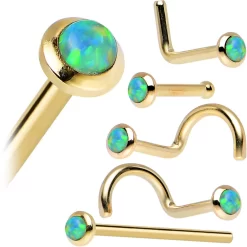 14kt Yellow Gold 2mm Lime Synthetic Opal Nose Ring 13 14kt Yellow Gold 2mm Lime Synthetic Opal Nose Ring -Body Jewelry Store G 2984