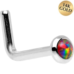14kt White Gold 2mm Fire Red Synthetic Opal Nose Ring 10 14kt White Gold 2mm Fire Red Synthetic Opal Nose Ring -Body Jewelry Store G 2985 18L.main