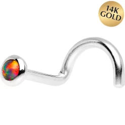14kt White Gold 2mm Fire Red Synthetic Opal Nose Ring 11 14kt White Gold 2mm Fire Red Synthetic Opal Nose Ring -Body Jewelry Store G 2985 18LFT.main