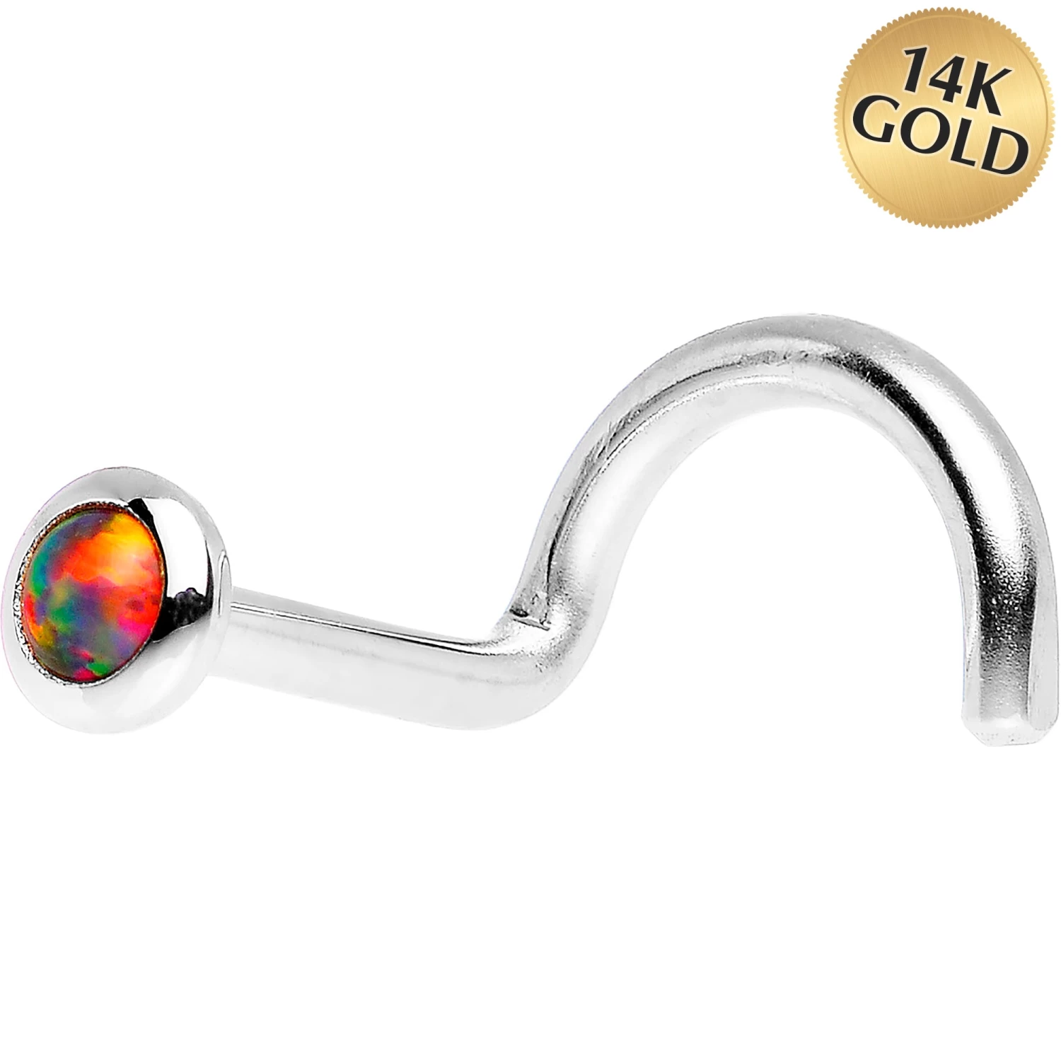 14kt White Gold 2mm Fire Red Synthetic Opal Nose Ring 5 14kt White Gold 2mm Fire Red Synthetic Opal Nose Ring - Image 5