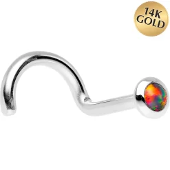 14kt White Gold 2mm Fire Red Synthetic Opal Nose Ring 12 14kt White Gold 2mm Fire Red Synthetic Opal Nose Ring -Body Jewelry Store G 2985 18RS.main