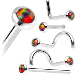 14kt White Gold 2mm Fire Red Synthetic Opal Nose Ring 13 14kt White Gold 2mm Fire Red Synthetic Opal Nose Ring -Body Jewelry Store G 2985