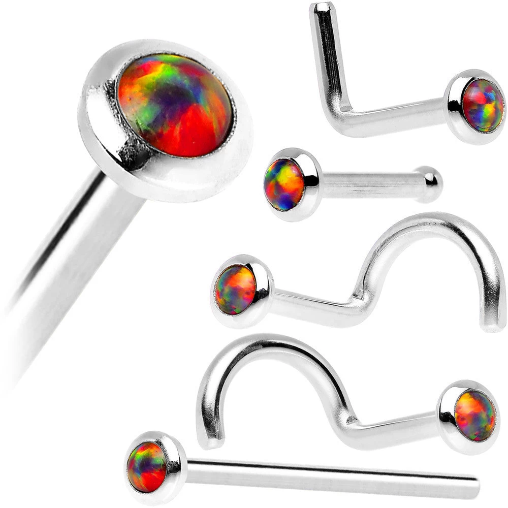 14kt White Gold 2mm Fire Red Synthetic Opal Nose Ring 7 14kt White Gold 2mm Fire Red Synthetic Opal Nose Ring - Image 7